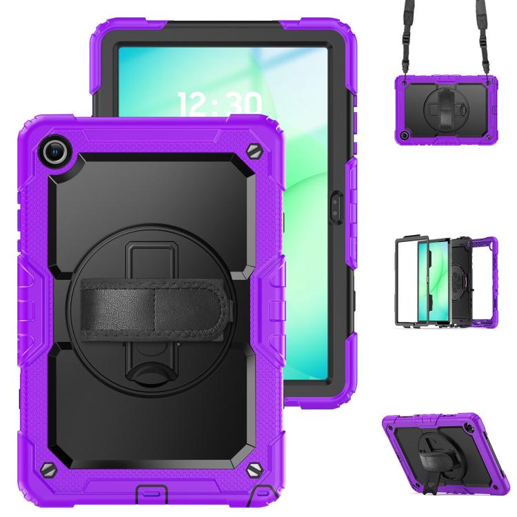 Silicone Hybrid PC Tablet Case With Shoulder Strap For Samsung Galaxy Tab A11+ / A9+, Kickstand Raised Camera Anti-Scratch Protective Cover