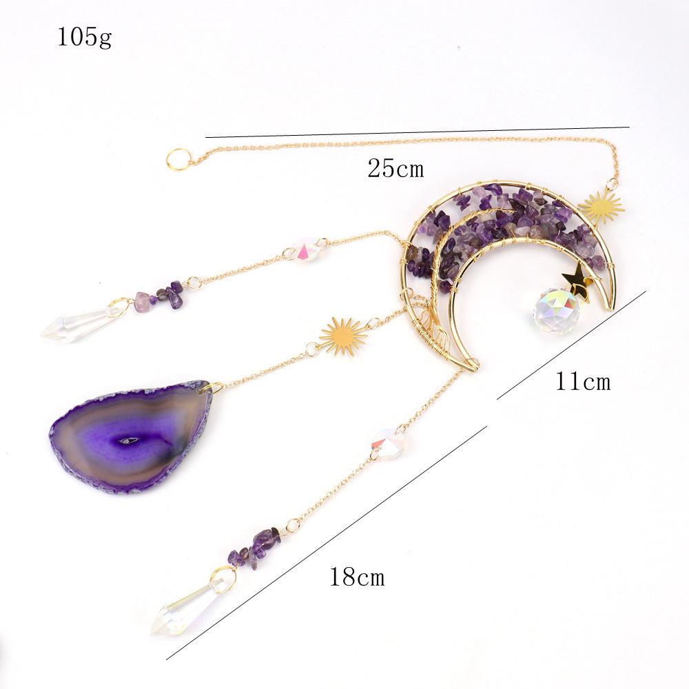 Handmade Natural Agate Moon Suncatcher Crystal Catcher Rainbow Gold Home Decor Gift for Her Modern Window Hanging Ornament