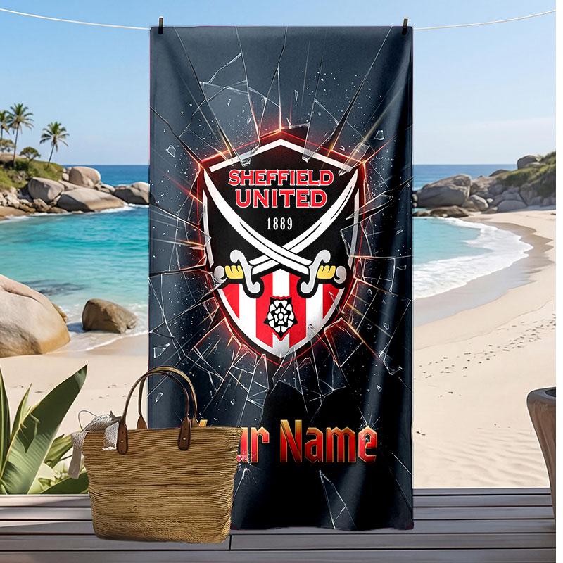 Sheffield United FC Personalized Printed Beach Towel Soccer Logo Support Custom Name Text Absorbent Towel For Sport Travel Special Gift