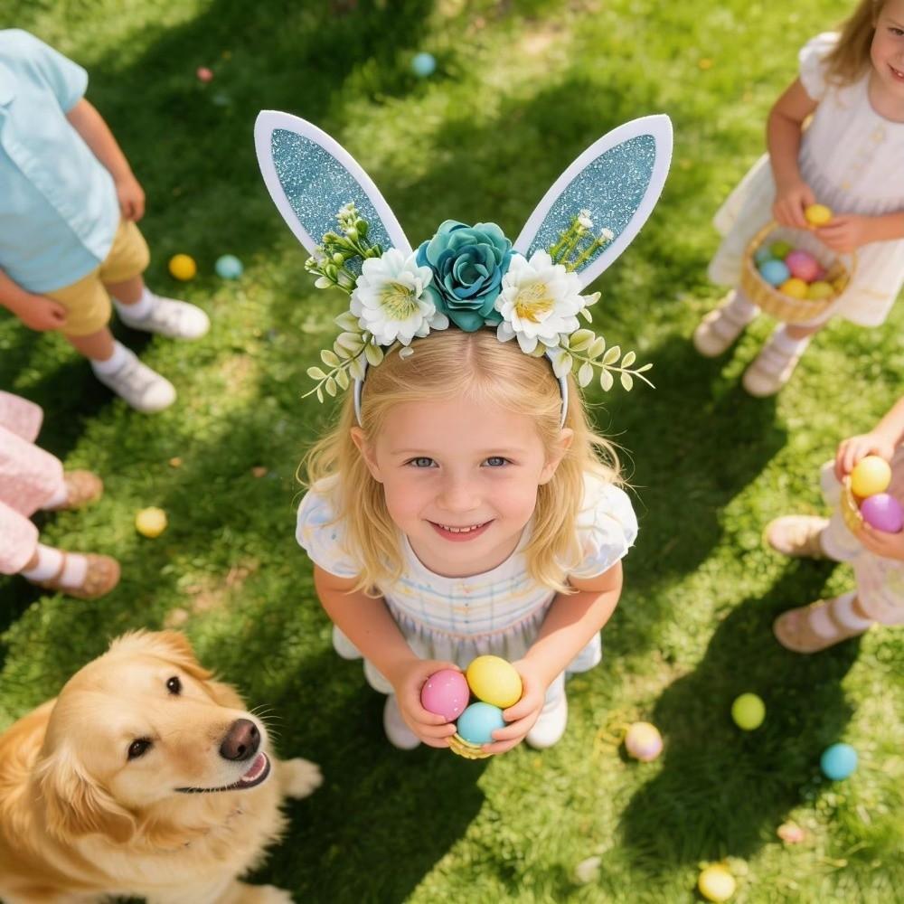 Non-slip Rabbit Ears Headbands Floral Cosplay Headbands Happy Easter Headdress Party Favors