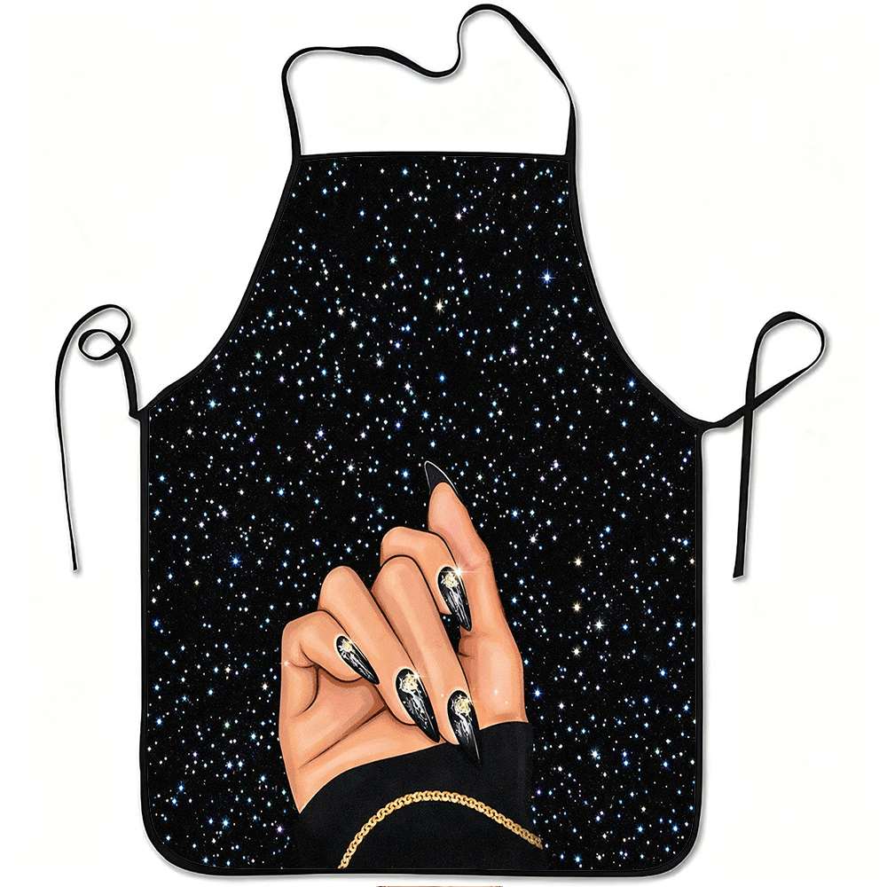 1pc Sparkly Galaxy Glamour Print Apron, Durable and Easy to Clean, Adjustable Waistband, Polyester Material, for Kitchen Cooking, Gardening, Orchard P