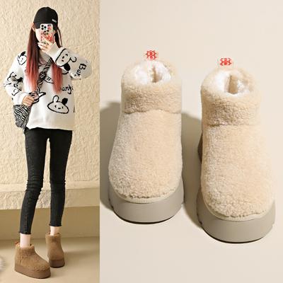 Модные женские зимние ботинки на платформе из овечьей шерсти, новые плюшевые утолщенные ботинки-тедди из искусственного меха, цельноваляные шерстяные хлопковые ботинки