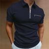 Summer Men's Polo Shirt Solid Colour Pocket Short Sleeve Lapel T-shirt Casual Fitted Tops for Men
