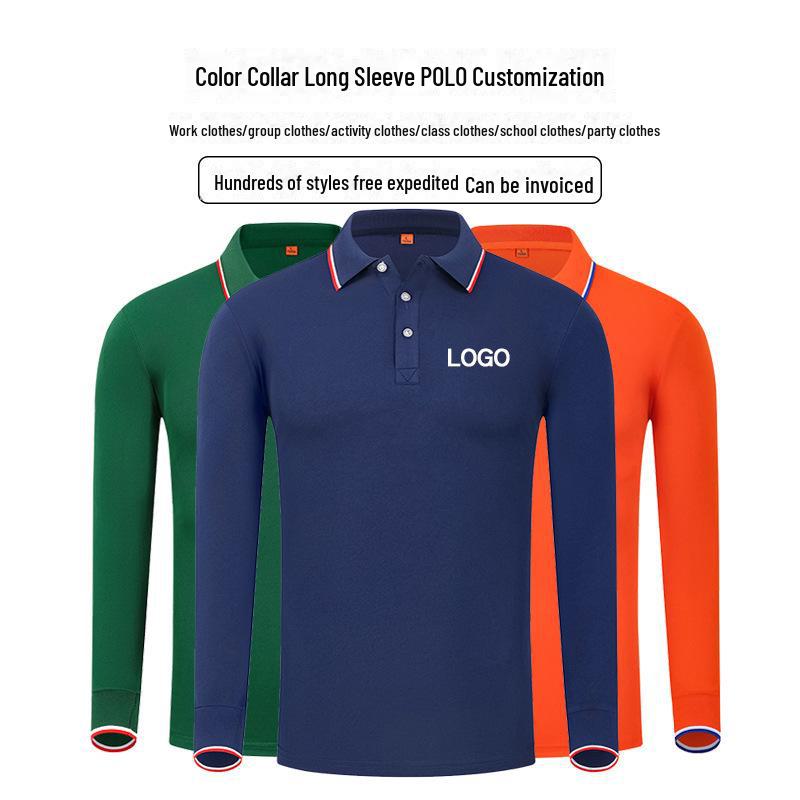 Рубашка поло с фирменным логотипом, с длинным рукавом, осень/зима, культурная рекламная рубашка