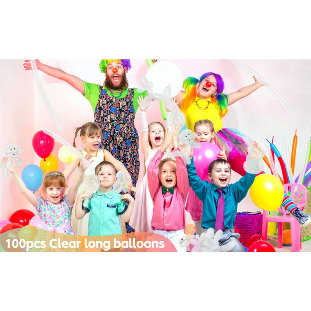 100-Pack 260 Clear Long Balloons, Latex Twisting Balloons for Balloon Animals, Arches and Birthday Party Decorations