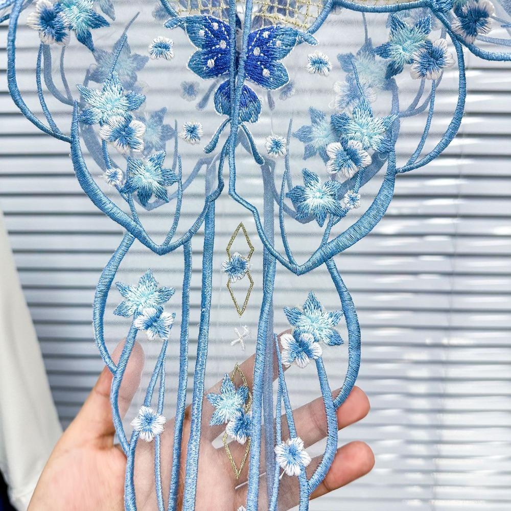 Кружевной шаль на шнуровке Синий с шипами Вышитый Накладной воротник Съемный воротник для рубашки