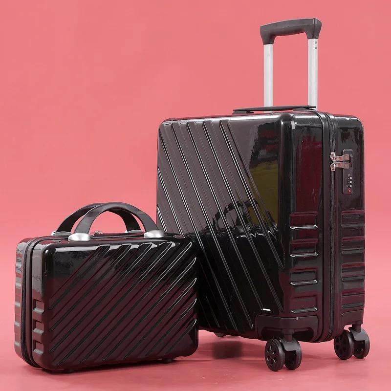 Дорожный чемодан 18 дюймов 20 дюймов, ручная кладь на колесиках, сумка на колесиках, женский багажный набор с модной косметичкой
