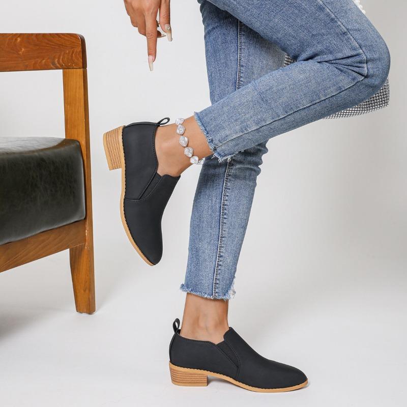 Слипоны на низком каблуке, Осенние новые туфли с острым носком и глубоким вырезом, Нескользящие, Износостойкие туфли на блочном каблуке