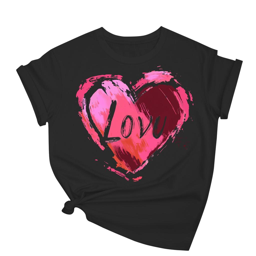 Женская повседневная свободная футболка с принтом ко Дню святого Валентина, круглый вырез, пуловер, топ с короткими рукавами