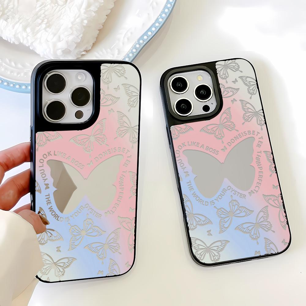 Mirror Phone Case for iPhone 15 11 13 14 for 15 16 Pro Max 12 13 16 Pro Cloud Flower and Animal Cute Style Phone Case