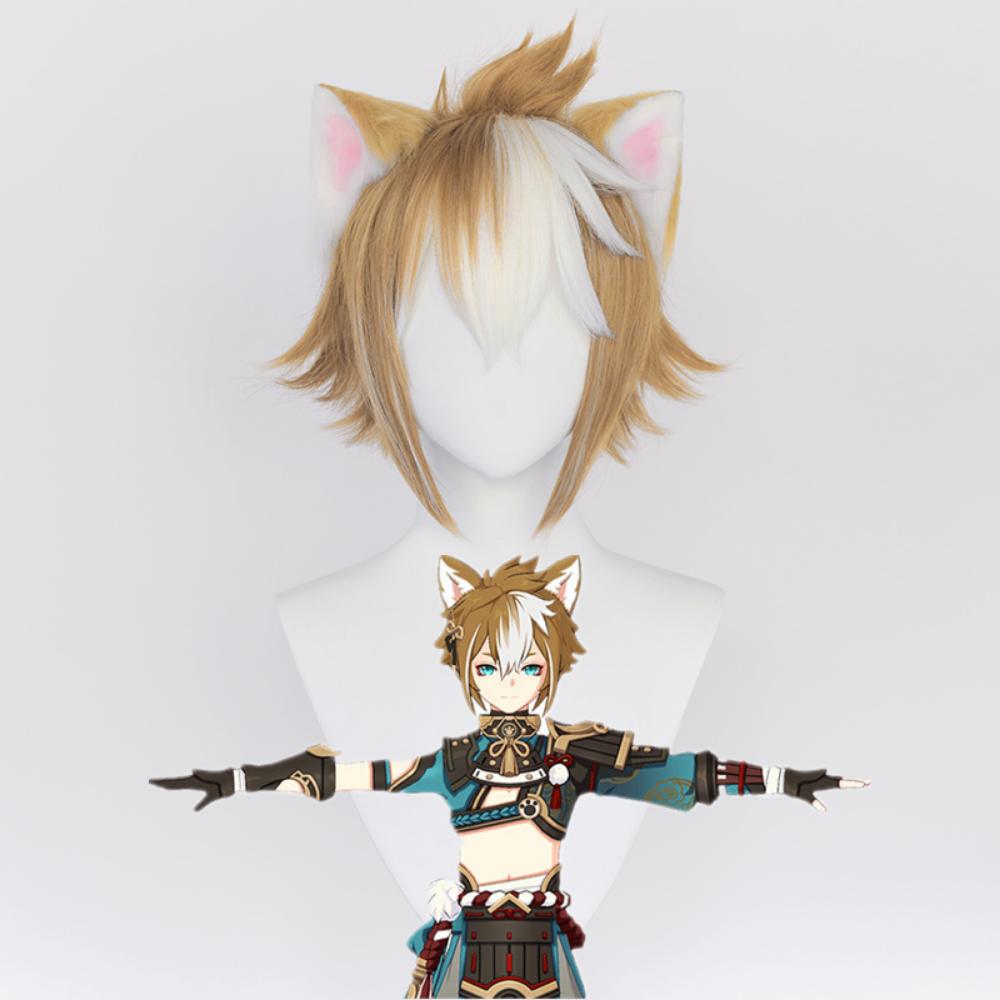 Game Gorou Cosplay Costume Gorou Wig Pants Tail Ears Uniform Suits Halloween Blue Fox Boy Full Set