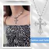 Crystal Cross Necklace for Women Girls, Big Pearl Stainless Steel Beads Necklace Choker, Cool Punk Cross Pendant Bling Chain Jewellery Gifts - Silver