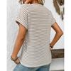 Ladies Summer Short Sleeve V Neck Striped Pullover T Shirt Top