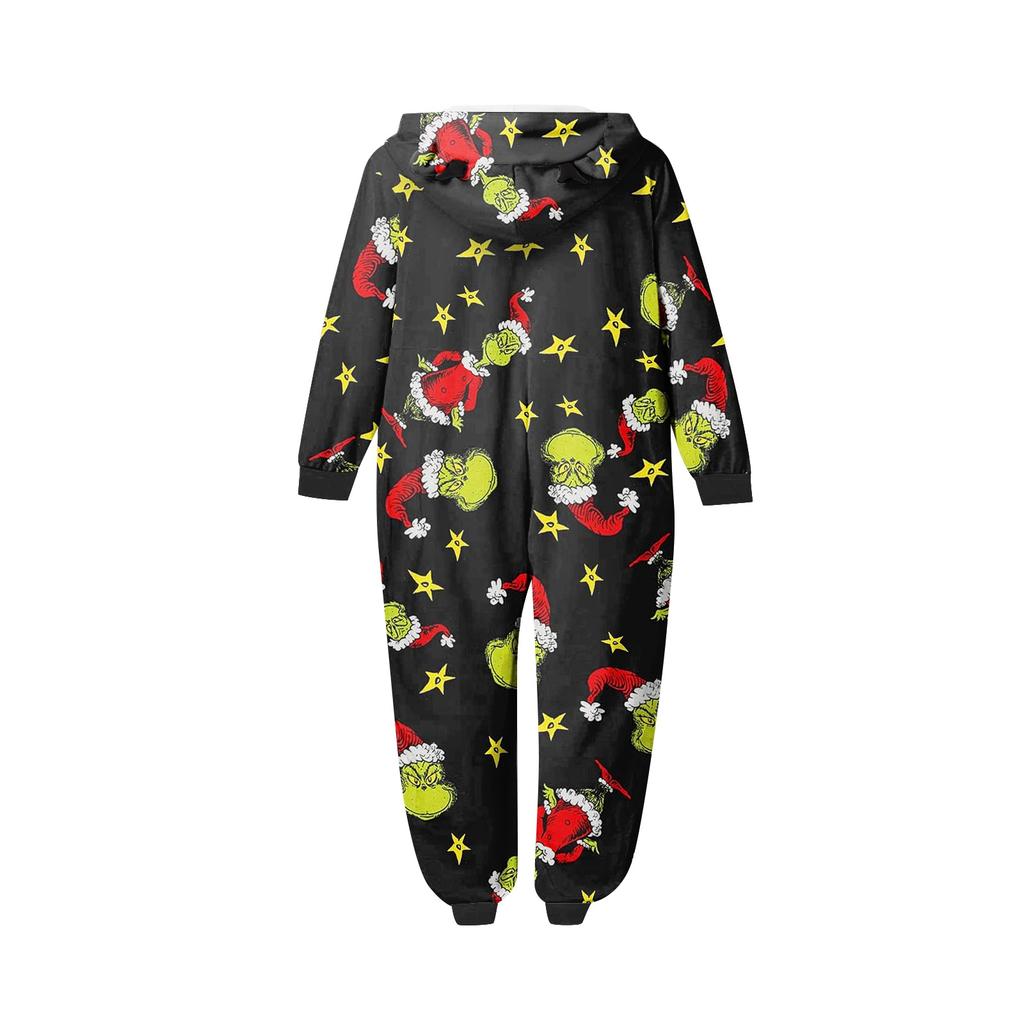 Christmas Print Family Matching Hooded Long Sleeved Zippered Jumpsuit Set