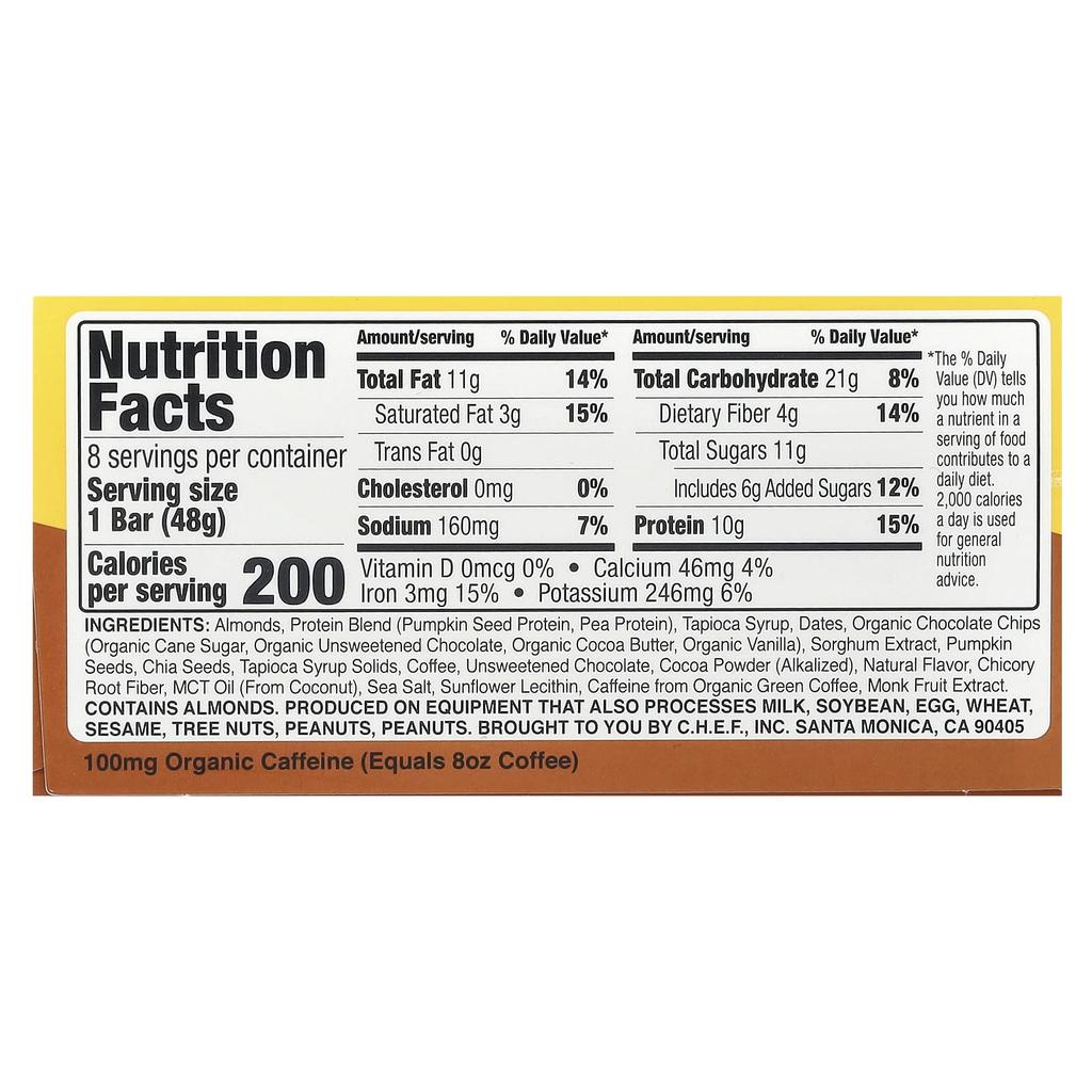 Quantum Energy Square Café Mocha Almond Chips, 8 Squares, 1.69 Oz (48 G) Each