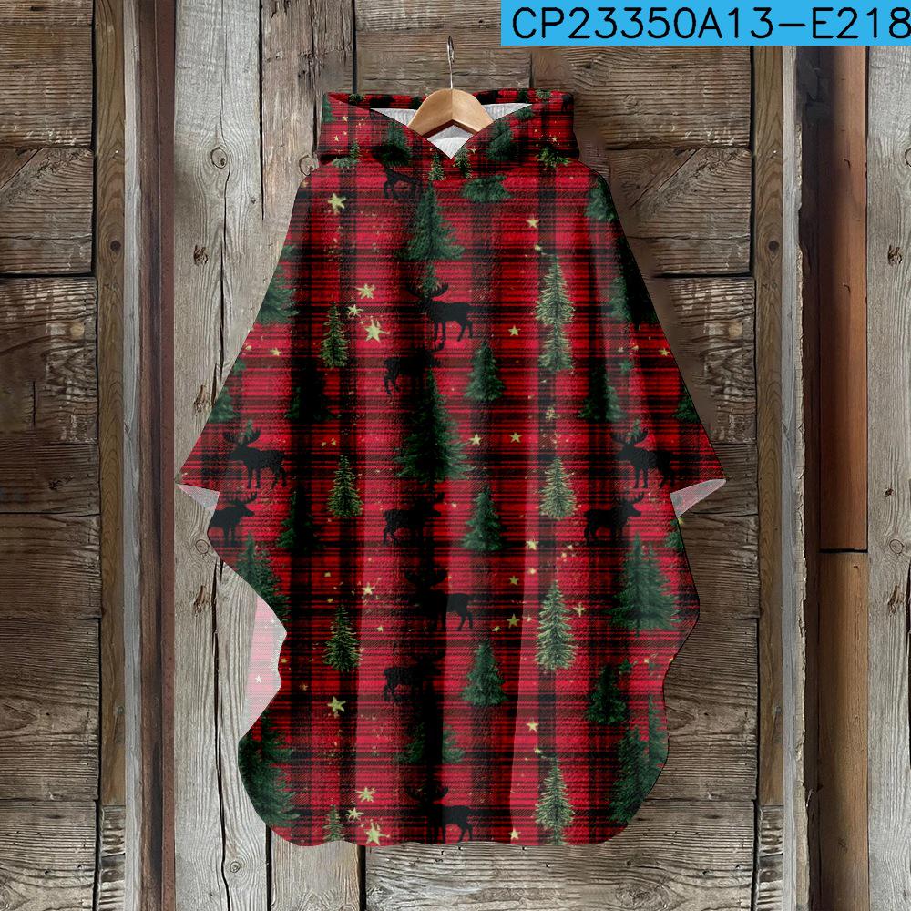 Женский плащ с капюшоном с 3D цифровой печатью – Рождественский винтажный стиль