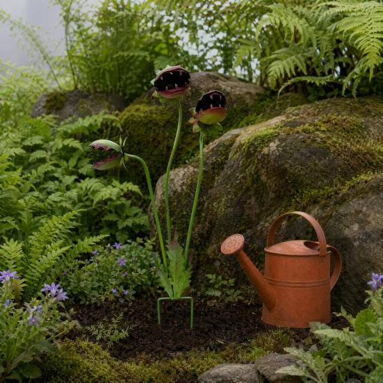 Nostalgie 2 Pcs Whimsical Metal Carnivorous Plant Garden Stakes, 25-Inch Large Venus Flytrap Sculpture, Rust-Resistant Outdoor Yard Art for