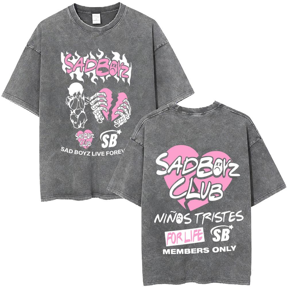 Washed Vintage Junior H Sad Boyz Depressed Mfkr Album Tshirt Men Fashion Oversized T Shirt Mens Hip Hop Ocollar Tshirts