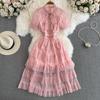Summer Women Elegant Polka Dot Mesh Ruffles Sweet Princess Cake Party Dresses