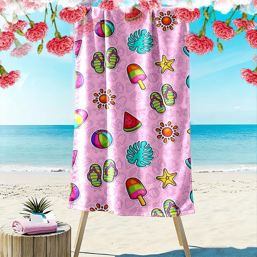 Colorful Summer Pattern with Beach Icons Beach towel quick-drying for travel outdoor sports jogging beach and swimming