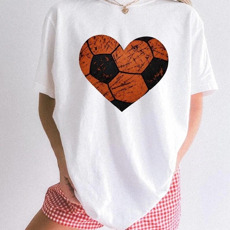 Football Heart Shirt Moms Exercise Gift Women Grunge Tee Soccer T-Shirt