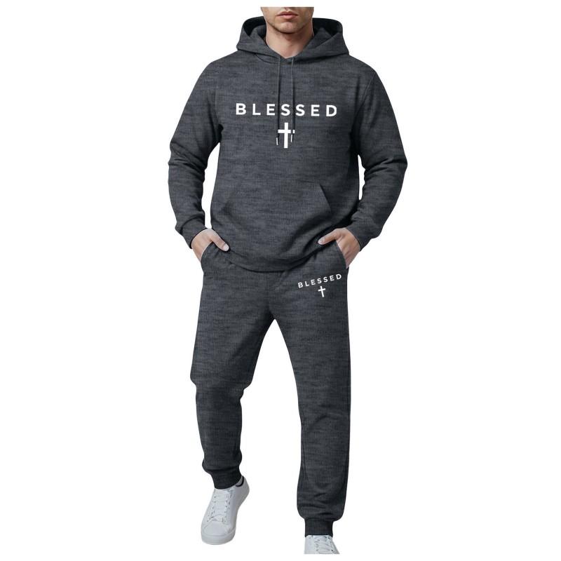 Mens Tracksuit Hooded Zip Sweatshirt Set Casual Sportswear 2 Piece Outfit