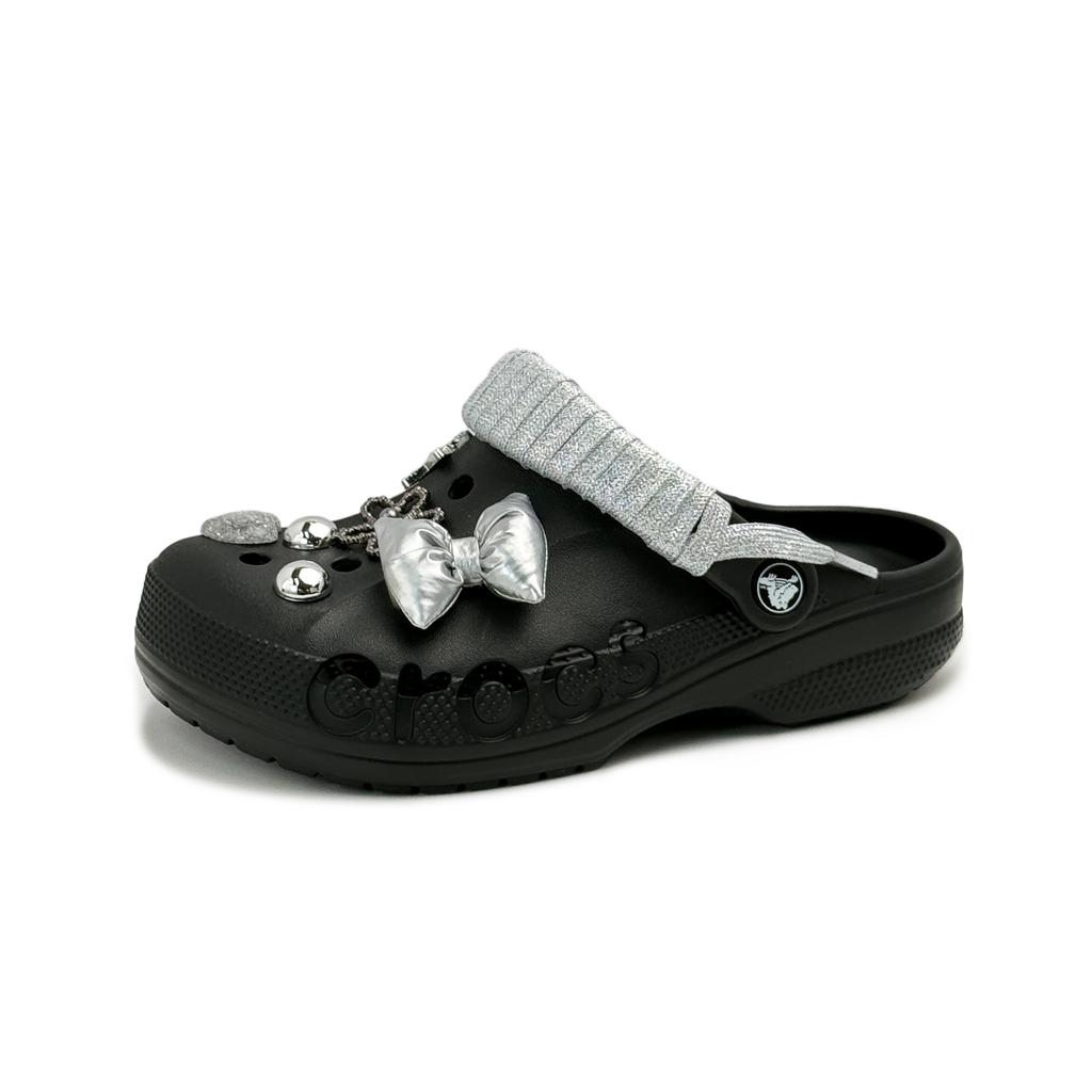 Crocs Baya EVA Sweet Space Roaming Sweet Cool Niche Personality Fashion Versatile Bow Star Love Hole Shoes Women Black