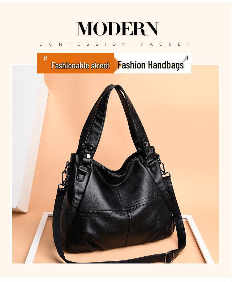 Genuine Leather Large Capacity Women's Handbag – Soft Sheepskin Single Shoulder Crossbody for Middle-Aged & Elderly Ladies