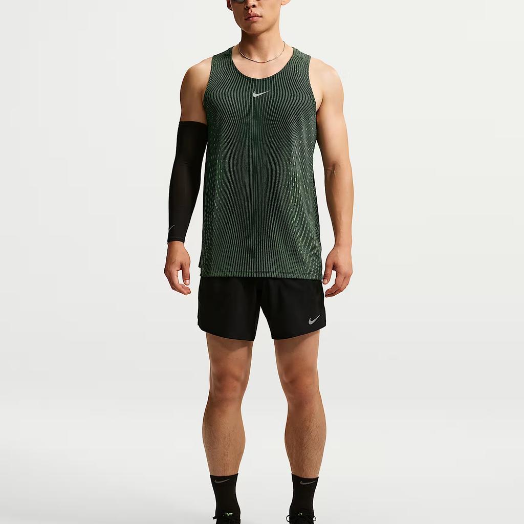 Nike Мужские майки для бега Темно-зеленые с круглым вырезом Прямой крой IM5149-011