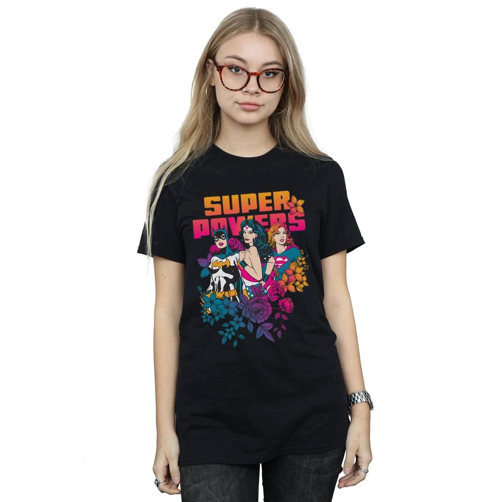 DC Comics Womens/Ladies Super Powers Neon Floral Cotton Boyfriend T-Shirt