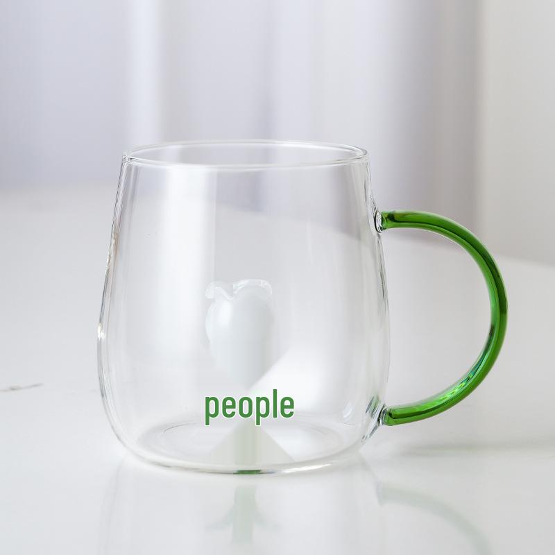 3D Cartoon Animal Glass Cup with Colored Handle - High Borosilicate Household Gift