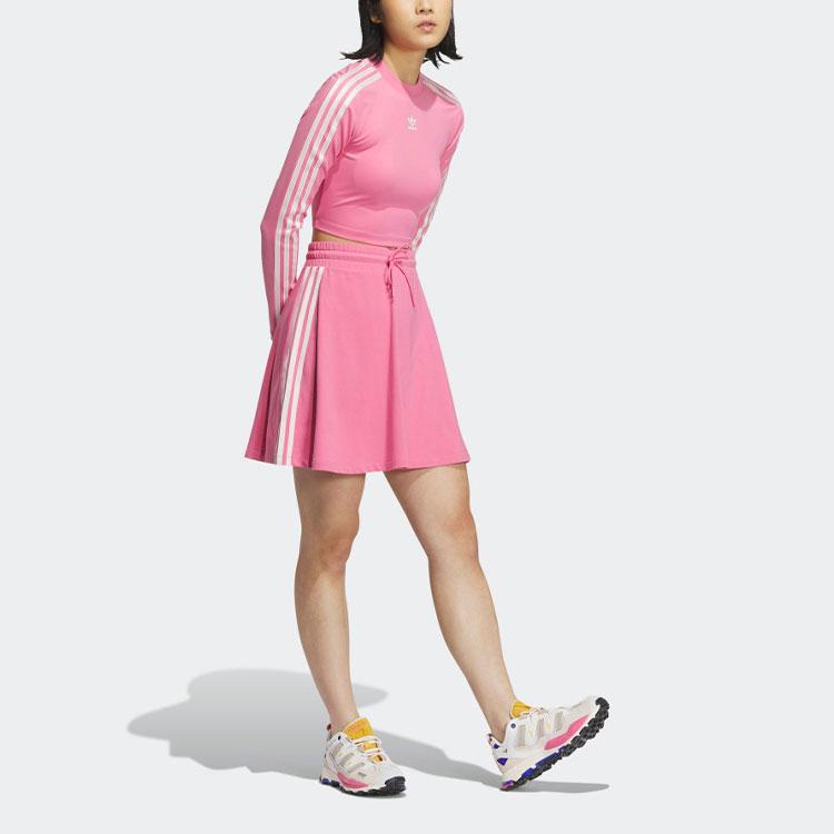 Adidas Оригинальная полосатая повседневная юбка со средней талией и логотипом на шнуровке, женские плавки, балетно-розовый JE6043