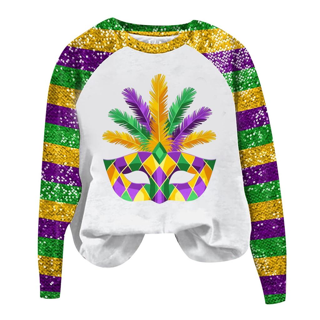 Женская мода повседневная реглан с длинным рукавом и принтом карнавала