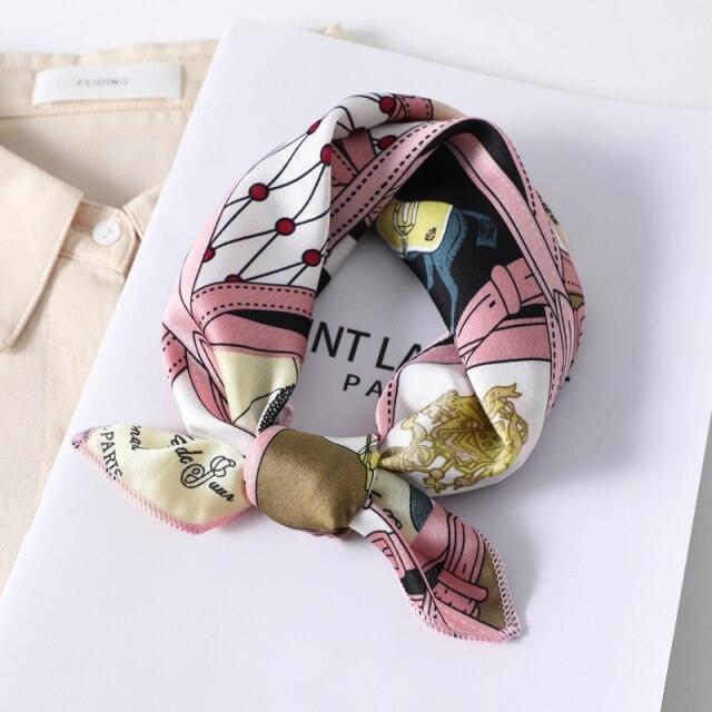 New Silk Scarf Square Women Fashion Dot Plaid Print Neckerchief Ladies Work Scarves Small Winter Foulard Bandana Hair Tie Band