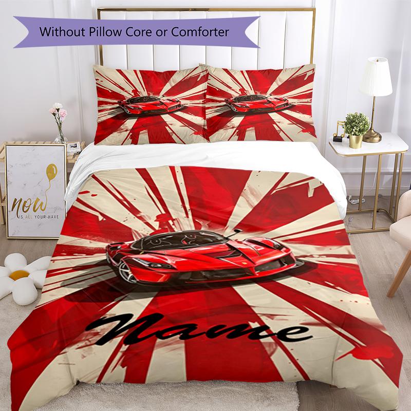 3pcs Custom Name Racing Bedding Set Duvet Cover Closure Includes 1 Duvet Cover & 2 Pillowcases, Soft and Comfortable for All Seasons.