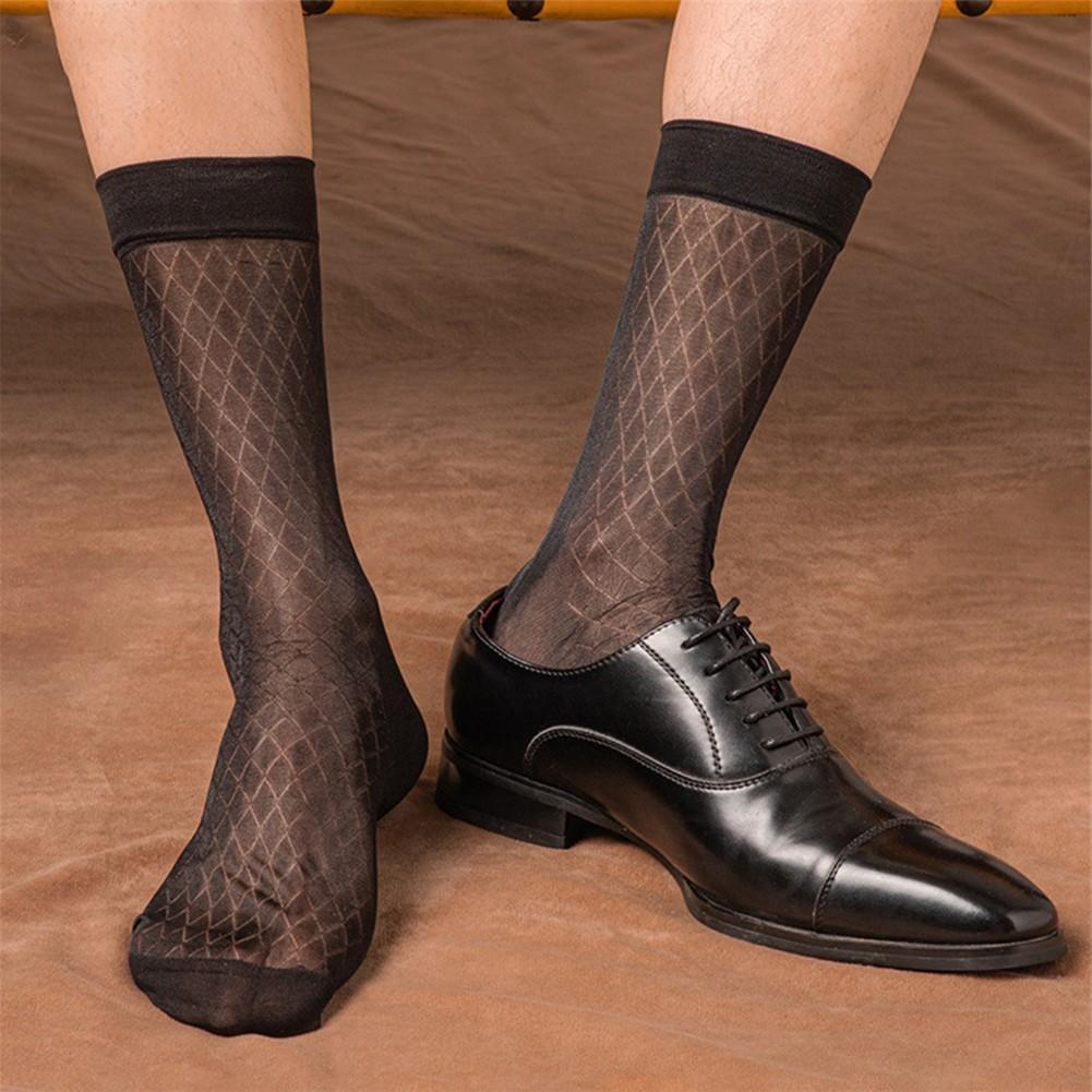 Mens Sexy Stockings Plaid See-Through Socks Breathable