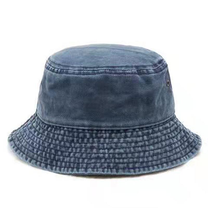 Hong Kong Style Retro Washed Denim Fisherman Hat Couple Fashion Distressed Short Brim Basin Hat Breathable Solid Color Spring and Autumn