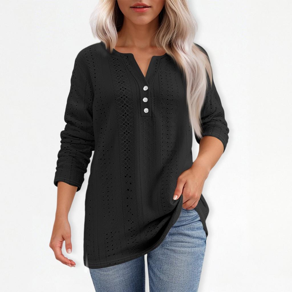 Жен. Футболка Футболка С принтом Пуговицы Рукав 3/4Ежедневно Выходные Мода Классический Топ с v-образным вырезом Обычный