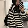 Autumn Winter New Thickened Round Neck Striped Pullover Sweater Female Students Lazy Loose All-match Long-sleeved Sweater