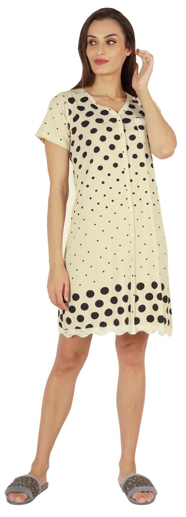 Inkmeso Printed V-Neck Nightgown Sleepwear For Womens Nightshirt Soft Button