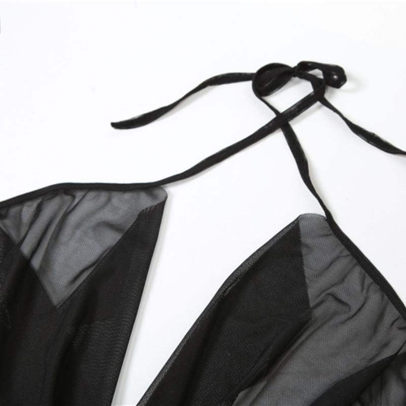 Сетчатые пикантные винтажные готические комплекты в стиле гранж, повседневные элегантные новые прозрачные женские летние костюмы с открытым вырезом, однотонные женские полуночные наряды