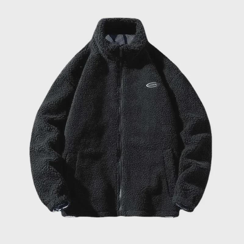 Мужская куртка из гранулированного флиса с воротником-стойкой: Осенне-зимнее модное пальто из овечьей шерсти, плотная повседневная мода.