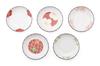 Saikaitoki Small Japanese Tableware Set of Small Plates of 5 Plates, 5, Red-glazed Chrysanthemum-Shaped (Set Designs)