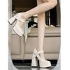 French Mary Jane High Heels Women's White 2025 New Waterproof Platform Thick-soled Thick Heel One-word Buckle Belt Temperament Single Shoes