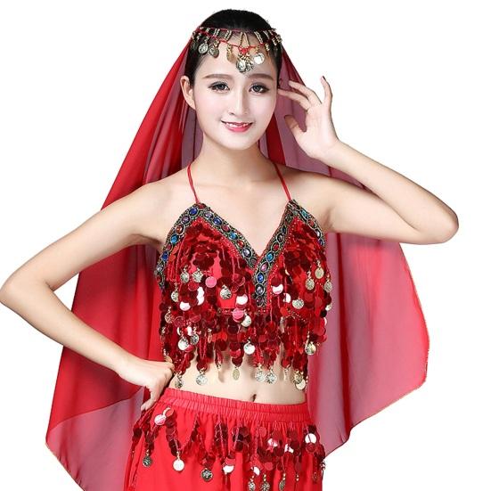Women Bra Top Sequin Tassel Halter Neck Waist-exposure Backless Sleeveless Belly Dance Boho Festival Top Clubbing Tribal Bra Performance Exotic Top