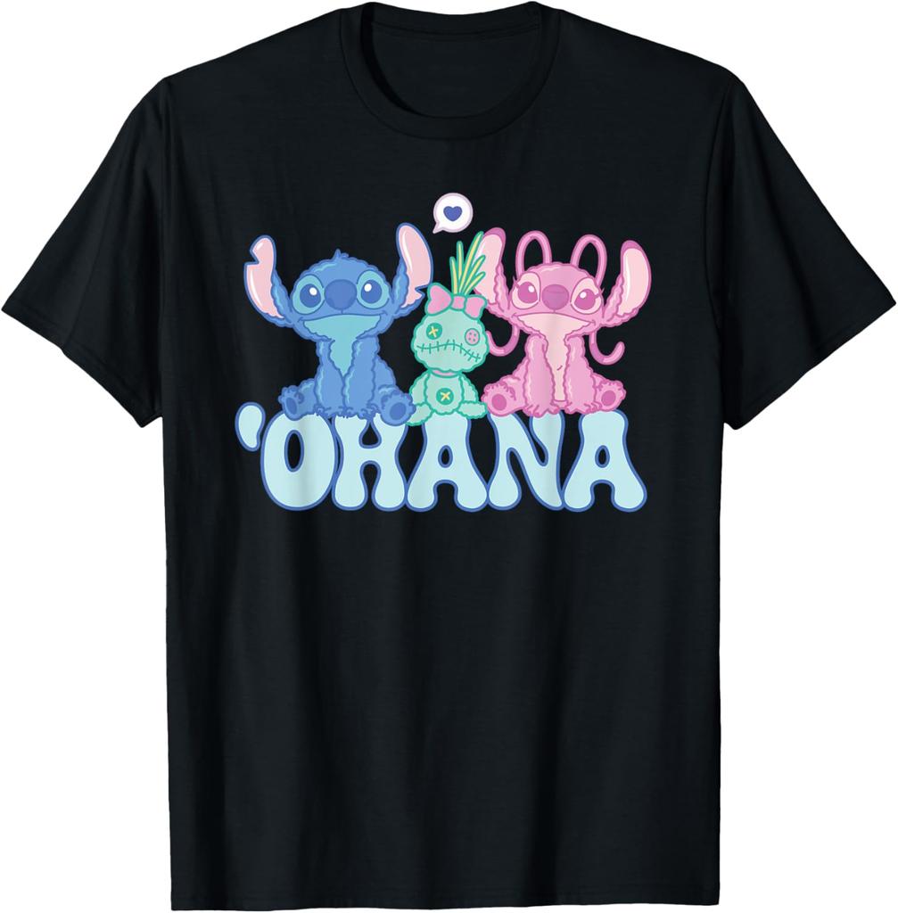 Hot Fashion Casual Unisex Stitch with Angel & Scrump Fluffy Cute 'Ohana T-Shirt S-4XL Summer
