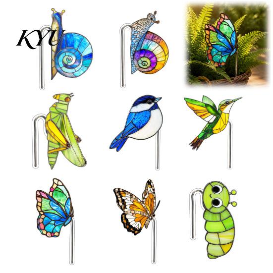 Weatherproof Yard Ornaments Stained Acrylic Snail Flower Pot Hugger, Cute Animal Statue Decorative Plant Rods for Balcony Planter Hanger Decorations,