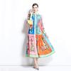 Spring Summer Women Turn-down Collar Shirt Vintage Print Oversize Long Loose Party Dresses