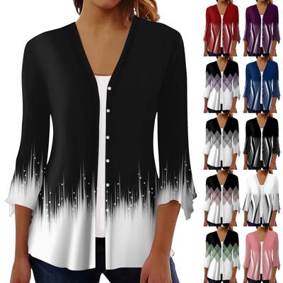 Женская рубашка-блузка с принтом и рукавом 3/4, повседневные праздничные базовые топы на пуговицах