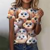 Summer Round Neck 3D Cute Cat Pattern Print Top Fashionable Casual Short Sleeved Women's T-shirts